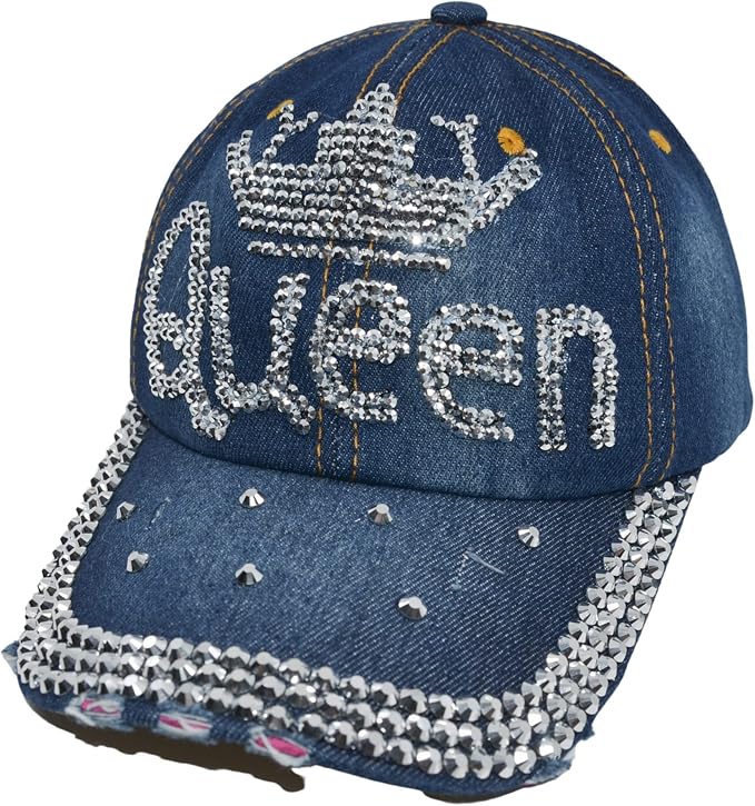 Popfizzy Bedazzled Hat for Women, Rhinestone Denim Hat, Fun Adult Bling Hats, Birthday Gifts for Women, Adjustable, One Size