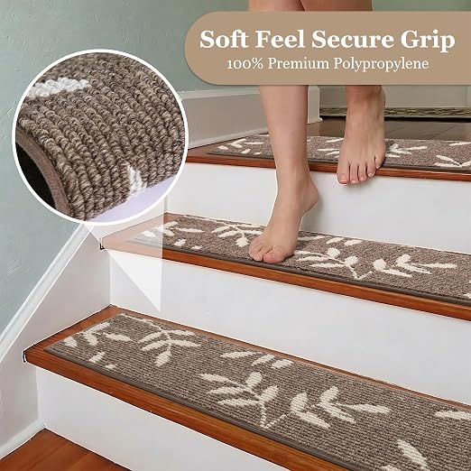 Carpet Stair Treads, Non-Slip Stair Treads for Wooden Steps Indoor | Stair Runner for Pets, Non Skid Staircase Step Treads Washable Reusable, Stair Protectors 30" x8" Set of 4, Brown