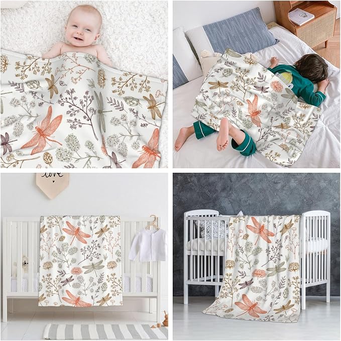 Dragonfly Baby Blanket 30x40 Inches - Super Soft Flannel Throw for Nursery & Strollers - Cute Dragonfly Gifts for Women New Moms - Lightweight Fleece Blankets for Toddlers & Infants