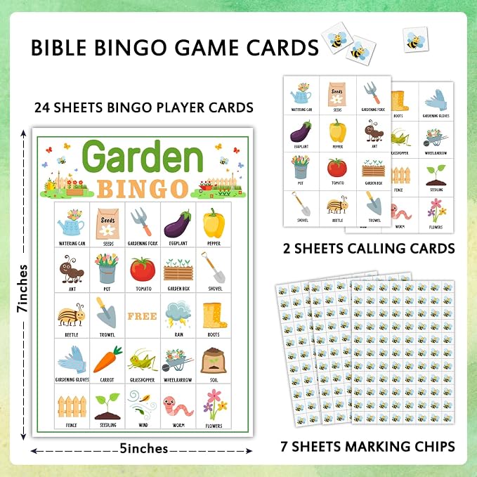 Garden Bingo Game Cards 24 Players Garden Theme Bingo Game for Adults Family Vacation, Garden Tea Party Favors Supplies Decorations/07