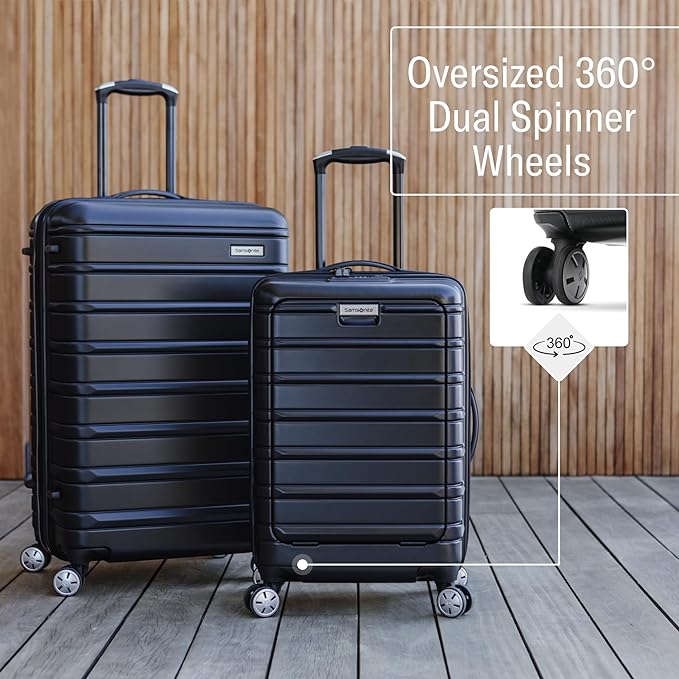 Omni 2 Airline Approved Carry-On Luggage – Stress-Free Size Meets 22x14x9" Requirements – For Fast Trips & Avoiding Baggage Fees – Dual 360° Spinner Wheels, USB Power Hub, Expands 1.5” – Black