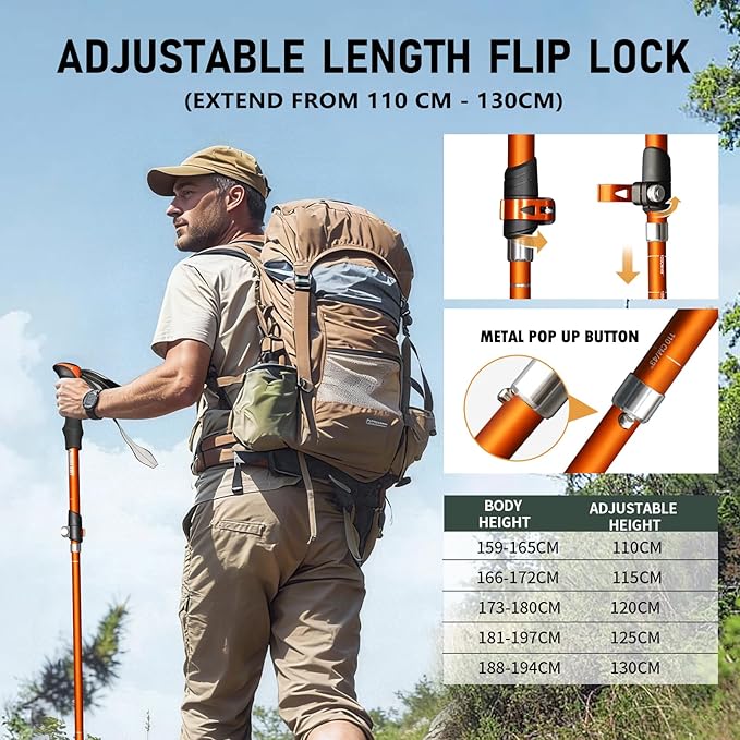 Deepfeel Collapsible Trekking Pole Adjustable Hiking Pole - Aluminum Alloy 7075 Walking Stick with Telescopic & Foldable Tri-fold Design for Travel Camping Climbing Walking