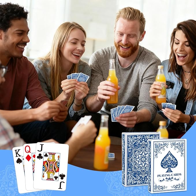 Playing Cards, Deck of Cards, Poker Cards, Jumbo Poker Size Large Print Playing Cards for Adults Seniors, Card Games for Family Game Night Table Games Magic Casino Theme Party (Blue)