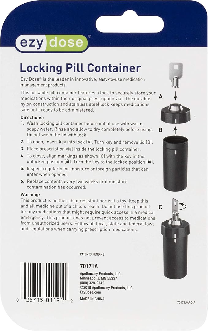 EZY DOSE Pill Box and Medicine, Vitamin Container, Safe for Money & Travel Items, Perfect for On-The-Go, Durable Canister, 2 Keys with Lock, Large, Black, BPA Free | Secure Storage Protects Contents with Dual Key Lock System, Durable Build Ideal For Pe...