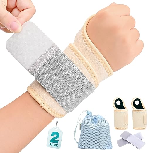 Wrist Brace for Right Left Hand 2 Pack, Wrist Support Wraps for Women Men, Adjustable Wrist Brace for Carpal Tunnel Tendonitis, Arthritis, Weightlifting, Sports, Day Night Support, Nude