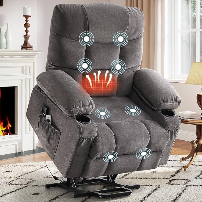 Power Lift Recliner Chair for Elderly with Vibration Massage and Lumbar Heating Electric Recliner Sofa with Cup Holders and USB Charge Port for Living Room Comfort,Pale Grey