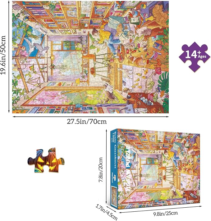 1000 Piece Jigsaw Puzzles for Adults,Sunny Greenhouse Puzzle with 1:1 HD Poster, Precise Interlocking, Letter Markings on Back, Dust-Free, Stress Relief & Ideal Family Game Gift