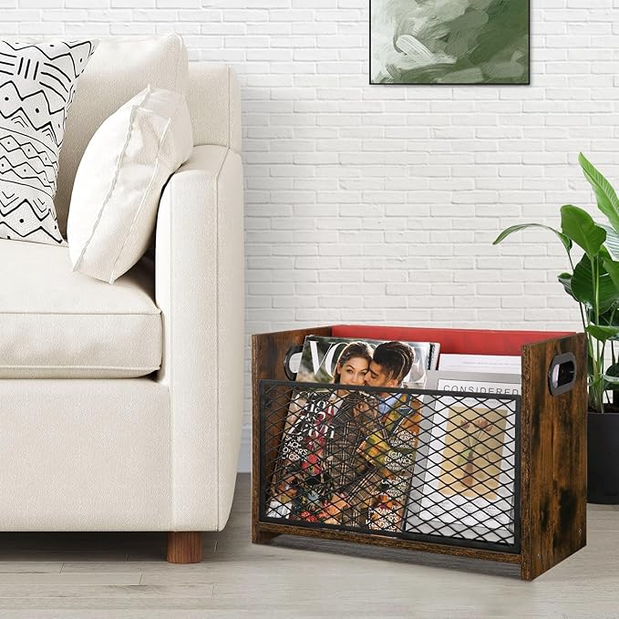 YINMIT Magazine Holder, Magazine Rack for Desktop and Home Office, Farmhouse File Storage Basket for Letters, Magazines, Books, Newspapers (Large)