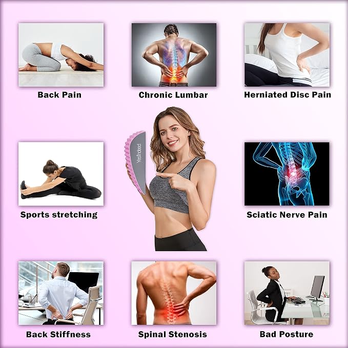 YESINDEED Back Stretcher Pillow – Lumbar Support Cushion for Back Stretching, Posture Support, Ergonomic Drop Shape Design, Comfortable Use at Home, Office or Floor (Pink)