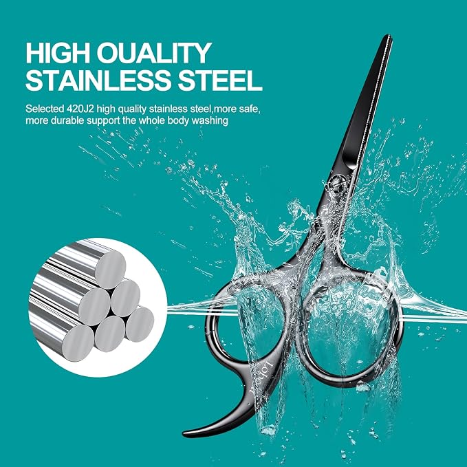 4.72-inch Professional Nose Hair Scissors,with rounded heads, Suitable for personal care, facial hair trimming, as well as ear, eyebrow, beard (black)