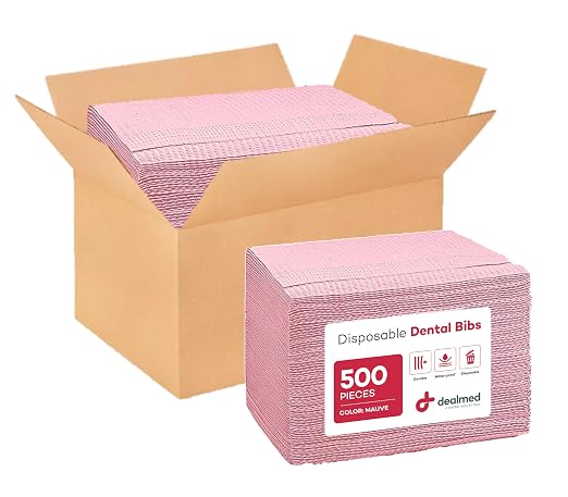 Dealmed Disposable 13.5" x 18" Dental Bibs, Made in USA, 2-Ply Tissue/Poly, Bulk Tattoo Bibs, Great for First Aid Kits and Medical Facilities (Mauve, Case of 500)