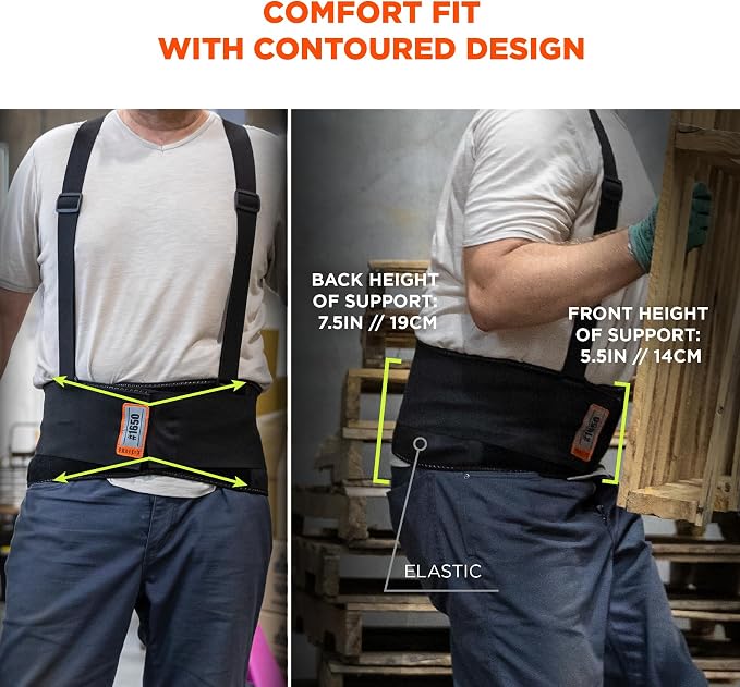 Ergodyne ProFlex 1650 Back Support Belt, 7.5" Elastic, Adjustable, Removeable Straps, Large