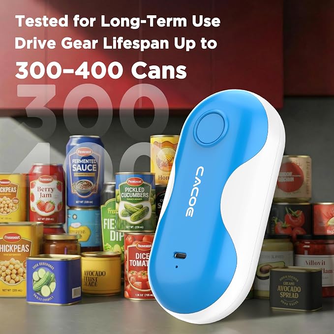 CACOE Automatic Smart Electric Can Opener with Auto Stop & USB-C Charging | Cordless Can Opener for Elderly and Arthritic Users for Seniors & Arthritis, Effortless One-Touch Open (blue)