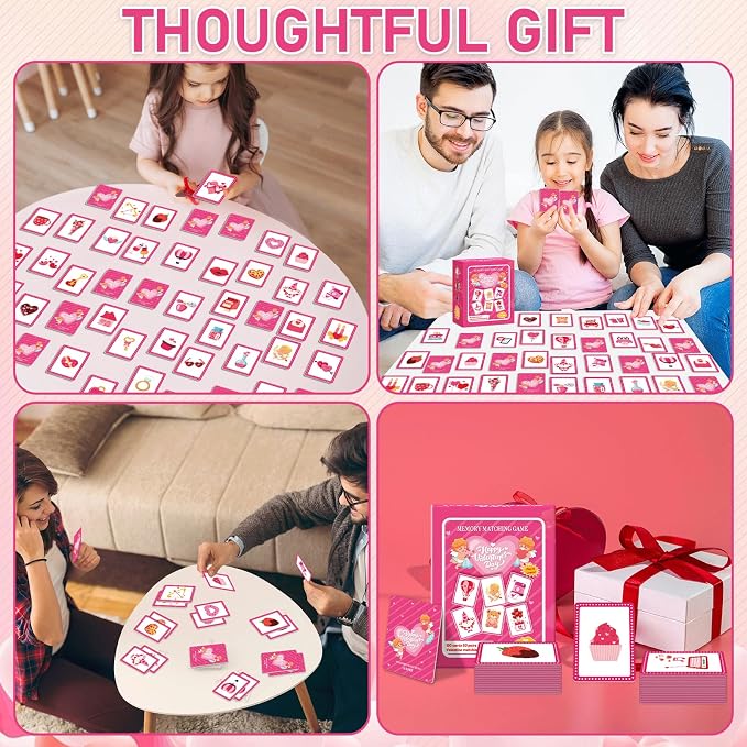 gisgfim 100 PCS Memory Matching Game Valentine's Day Concentration Memory Games Card Educational Game for Kids Educational Ages 3-8 A Fun & Fast Heart Gnome Matching Games
