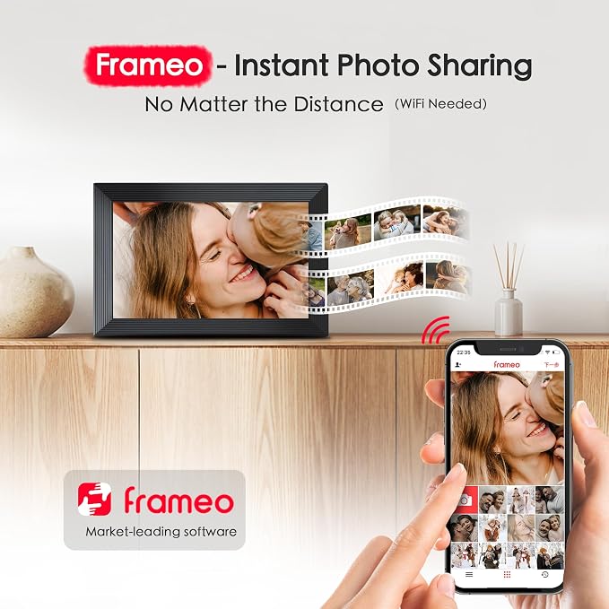 Frameo 10.1" Digital Picture Frame WiFi, 1280 * 800 IPS HD Touchscreen, 32GB Storage, Instant Share Pictures Video, Smart Photo Frame Electronic, Gifts for Mom, House Warming