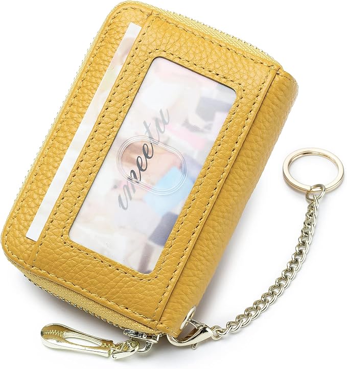 imeetu RFID Credit Card Holder, Small Card Wallet Women, Leather Card Case | Genuine Leather Women's Card & id Cases, Change Coin Purse with Zipper Keychain id Window, 20 Colors & 3 Styles, Daily, Gifts