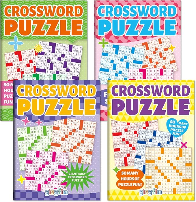 4 Pack Large Crosswords Puzzle Books for Adults Aging Seniors 6.5x9 Inches Word Find Puzzle Books with Large Print Words Activity Book Variety Themes Brain Stimulation Games and Stress Relief