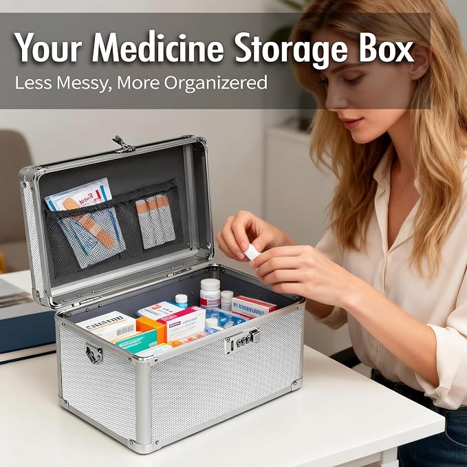 Silver Medication Combination Lock Boxes with Code for Personal Items, Medicine Lockbox for Documents 12.8 x 7.6 x 8.27 Inches Colorful Medium