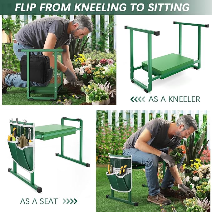 Garden Kneeler and Seat, 10.2" Stable and Save Anti-Tipping with Handle | Multifunctional Gardening Stool for Seniors Kneeler Bench, Gardening Gifts for Women, Seniors Grandparents, Green
