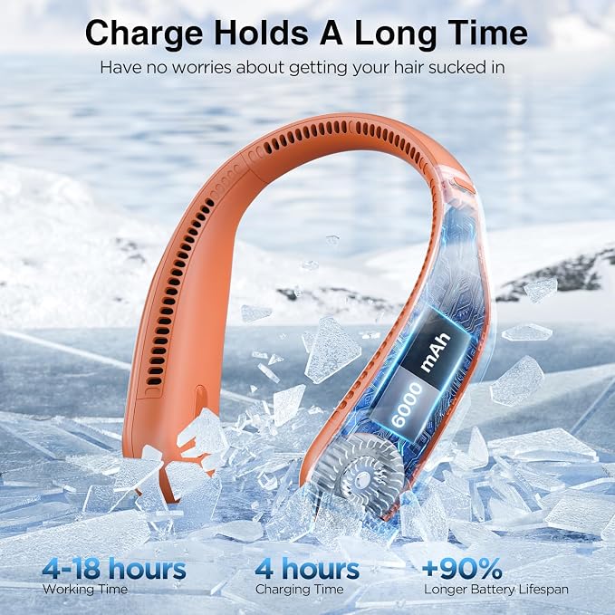 Hotsales Neck Fan, Bladeless Fan That Blows Cold Air, Portable Rechargeable | 6000 mAh Battery, 3 Speeds, Hands Free Wearable Personal Cooling Fan for Men and Women, Travel, Outdoor, USB Rechargeable