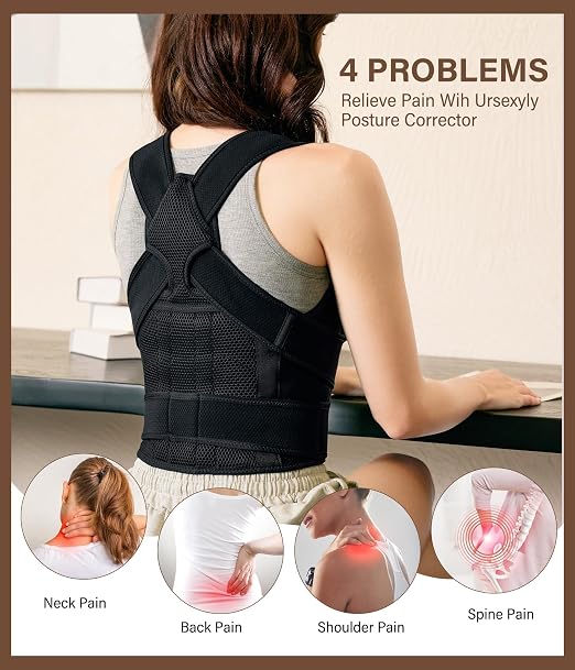 URSEXYLY Back Brace Posture Corrector for Women and Men, Breathable Shoulder Brace, Upper and Lower Back Pain Relief, Adjustable Full Back Support(X-Large,Black)