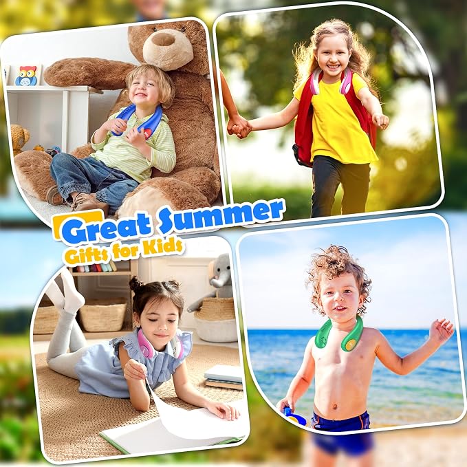 Kids Neck Fan, Portable Bladeless Neck Fan for Kids 4-14Y, 2600mAh Rechargeable Wearable Fan for Girls Boys, 4 Speeds Lightweight Quiet Cooling Fan for Study, Camping, Travel, Summer Essential