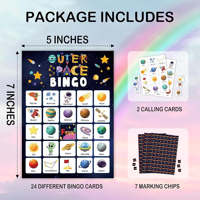 Outer Space Party Bingo Card, Solar System Birthday Bingo Game for Adults Family Friends, Astronomy Games Set for Birthday Party, Holiday Games for 24 Players -04
