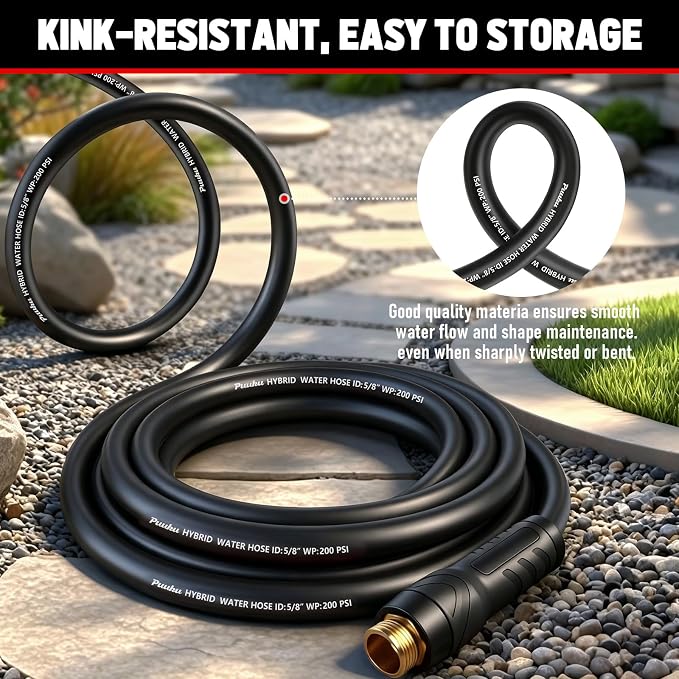 Garden Hose 10ft x 5/8", NON-EXPANDABLE Heavy Duty Premium Flexible Hose | No Kink, Leakproof, Lightweight Hybrid Water Hose with Male to Female Fittings for Household&Backyard