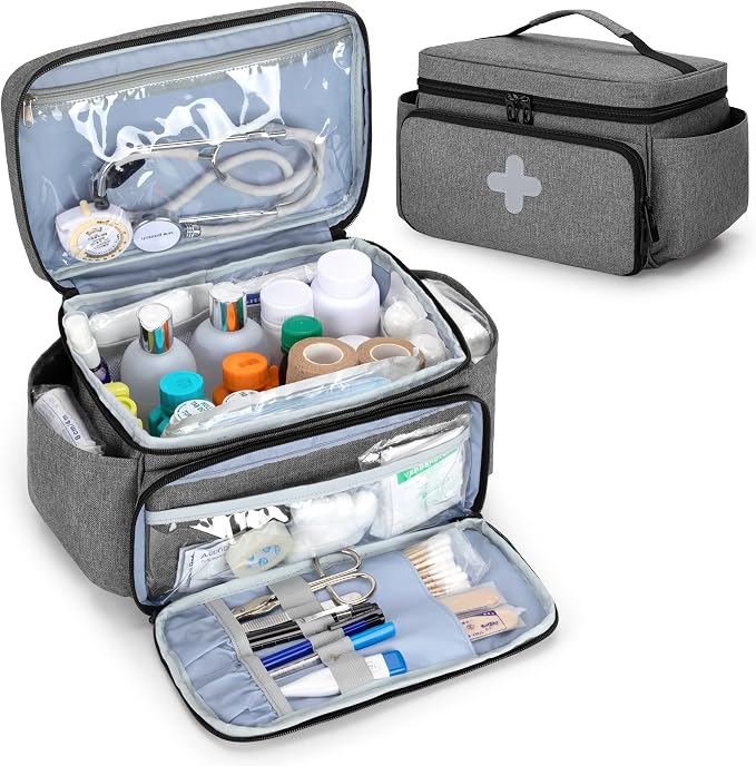 CURMIO Small Medicine Storage Bag, Empty Family First Aid Kits Case, Gray | Emergency Medical Supplies for Home Care, Pill Bottle Organizer, Multifunctional Bag for Medical Use, Dormitory, Travel