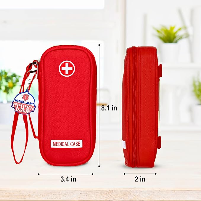 Jayour EpiPen Medical Carrying Case Insulated, Travel Medication Organizer Bag Emergency Medical Pouch, Fits 2 EpiPens, Asthma Inhaler, Anti-Histamine, Auvi-Q, Allergy Medicine Essentials, Red