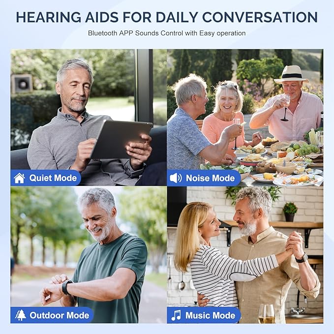 Hearing Aids for Seniors with Noise Cancelling, Rechargeable Hearing Amplifier with with Smart APP Control for People with Hearing Loss（Silver）