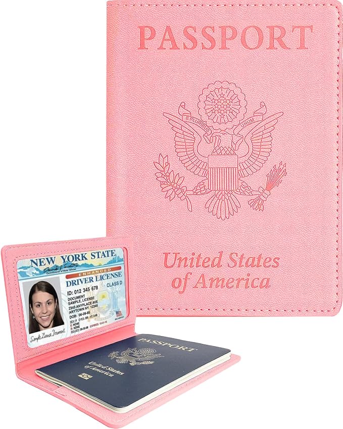 Sizobi Leather Passport Holder Covers, Passport Holder for Travel Women | RFID Blocking Wallet Case, International Travel Must Haves Travel Accessories for Women Men,Cruise Ship Essentials Gifts,Pink