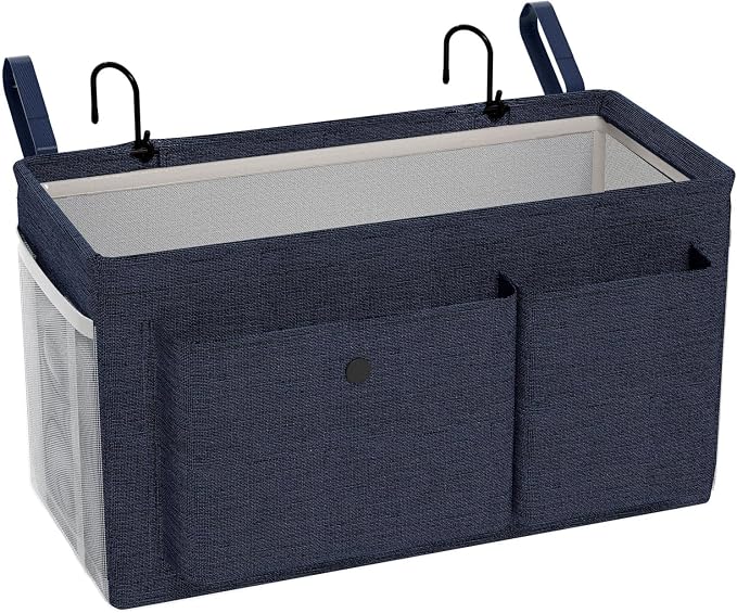 Bedside Caddy Bedside Storage Hanging Organizer for Bunk Dorm Bed Rail | Bed Caddy with Hooks, Top Bunks and Dorm Essentials for Water, Tissues, Tablets, Books, Phones, Remotes and Other Necessories