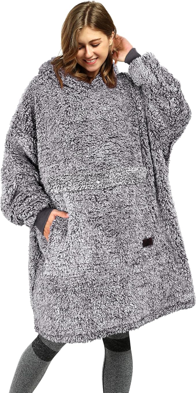 Catalonia Oversized Blanket Hoodie Sweatshirt, Wearable Sherpa Lounging Pullover for Adults Women Men
