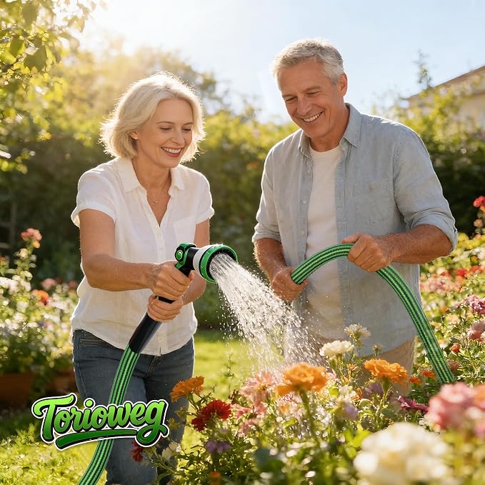 Garden Hose 50 FT-Triple-layer pipe, Water Hose with solid Aluminum Fittings, Ultra-Lightweight and Flexible, Abrasion-Resistant, Rust-Resistant,Watering and Cleaning for Outdoor