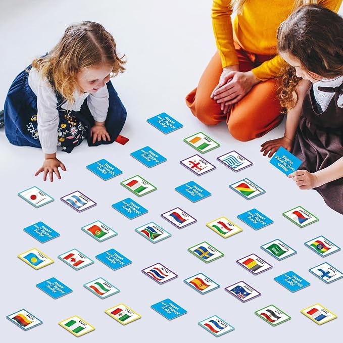 gisgfim 100 PCS Memory Matching Game Flags of The World Concentration Memory Card for Kids and Adults Learning Educational A Fun & Fast Countries of The World Matching Games