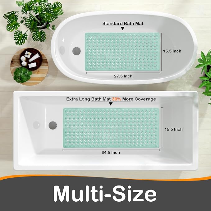 Yimobra Bathtub Shower Mat 27.5 x 15.5, Non Slip Bath Mats for Tub Floor with Drain Hole and Suction Cups, Soft on Feet, Machine Washable, Easy Dry, Light Green