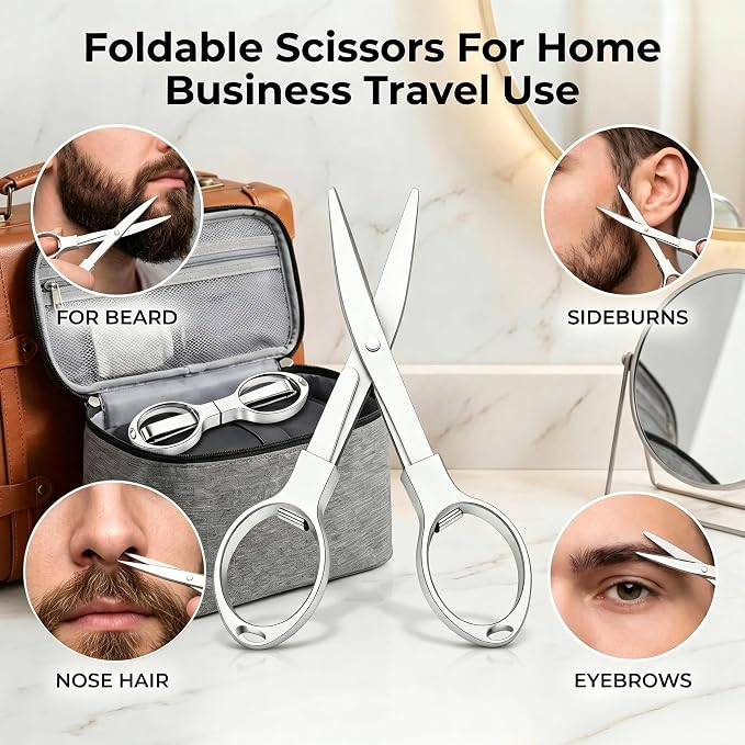 Beard Brush Set for Men | with 100% Boar Bristle Black Walnut Wood Beard Brush, Foldable Beard Brush, Foldable Scissors, Beard Comb