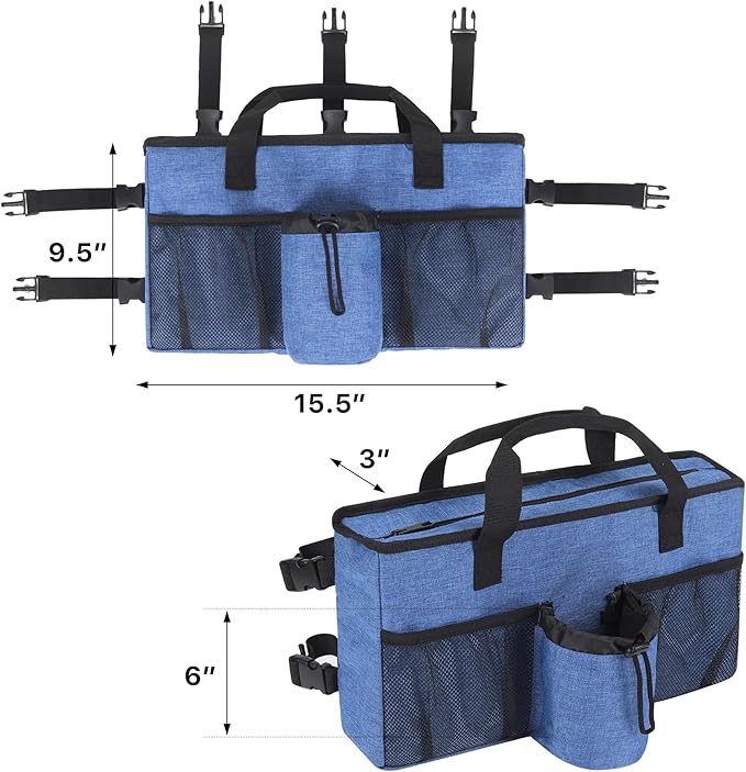 Walker Accessories for Folding Walker with Cup Holder,Pocket, Organizer Carry Storage Pouch Bag Buckle (Blue)