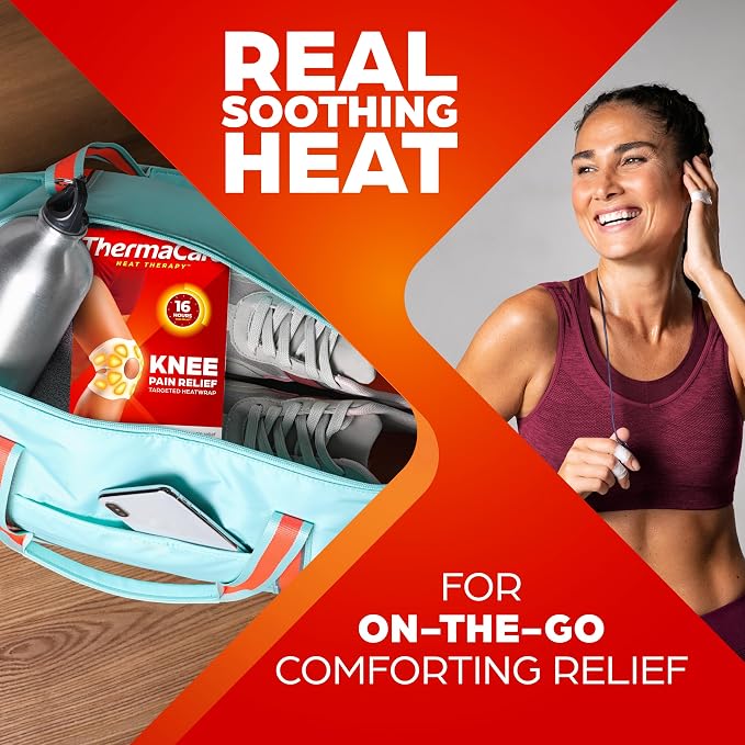 ThermaCare Knee Heat Wraps for Knee Pain Relief - Heating Pads with 8-Hour Heat Therapy - Flexible Heat Wraps for Joint & Muscle Pain, Secure Fit for Daily Comfort & Support for Wear - 6 Count