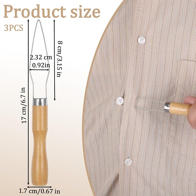 3 Pcs Easy Button Hook Comfort Wide Grip Button Assist Device Buttons Helper Tool with Easy Grip Wooden Handle Buttons Hook Assist Device for Limited Dexterity Caused