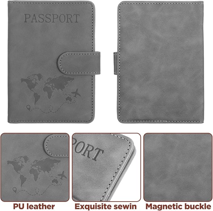 4 Pack Passport Holder for Travel, Passport Wallet Cover Case Waterproof RFID Blocking Passports Holders with Pen Holder Travel Must Haves Accessories, Passports Book Holders for Women and Men