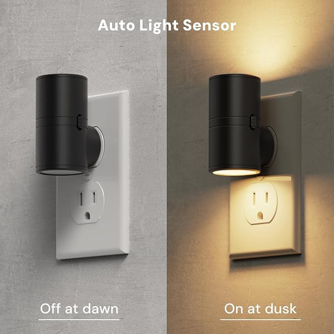 L LOHAS LED Night Light, Mini Night Lights Plug into Wall, Light Sensor, 2 Level Brightness, Soft White 3000K, Rotating Nightlight Plug in Wall for Adult Kids Hallway Bedroom Bathroom Stairway, 1 Pack