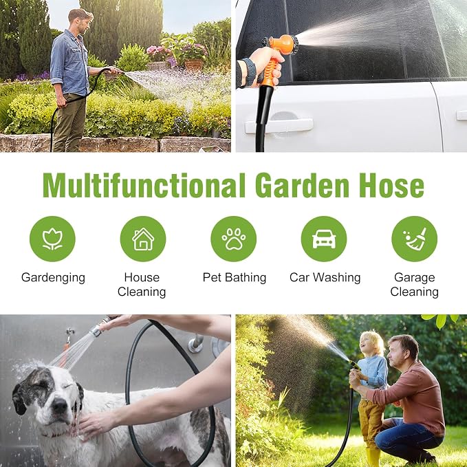 Beitopamz Short Garden Hose 1 ft x 5/8 in Male to Female Heavy Duty Small Water Hose Extender Connector, Lightweight Rubber Hybrid Leader Hose, Leak-Free Connections, 3/4'' Brass Fittings, Black