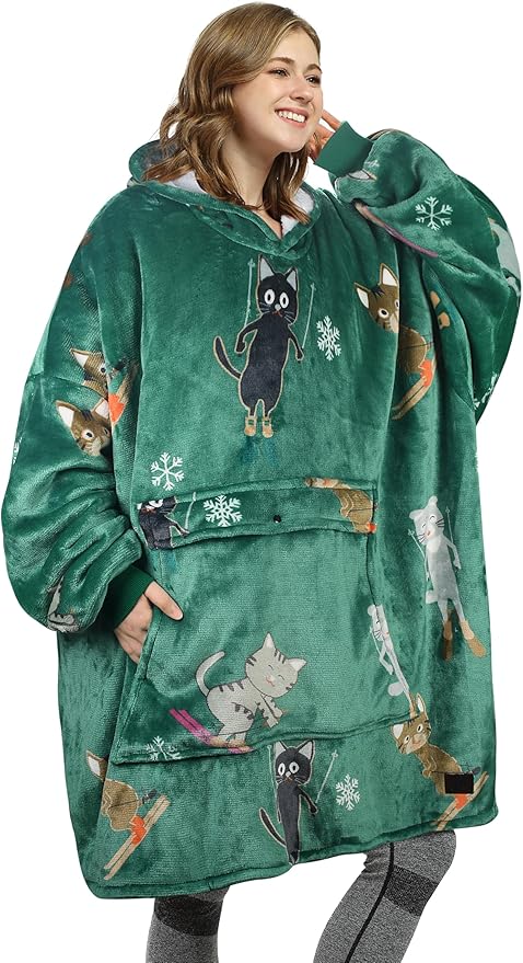 Catalonia Oversized Blanket Hoodie Sweatshirt, Wearable Sherpa Lounging Pullover for Adults Women Men