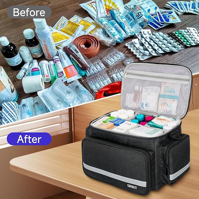 LEFOR·Z Small Medical Bag,First Aid Bag Empty,Home Health Nurse Storage,Pill Bottle Organizer Box,Emergency Medical Supplies Tote with Detachable Divider for Home,Travel(11.75 x 7.6 x 8 inch)