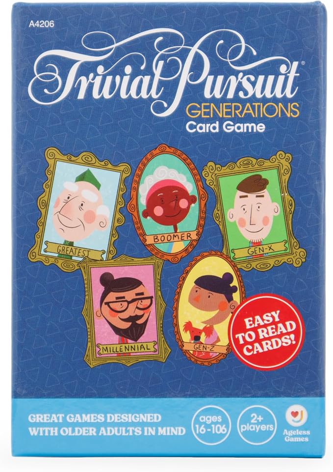 Ageless Games Trivial Pursuit Generations Expansion - New Multigenerational Trivia Cards - The Ultimate Party Game for Friends & All Ages - Perfect for Game Nights & Travel - Standalone or Add On Deck