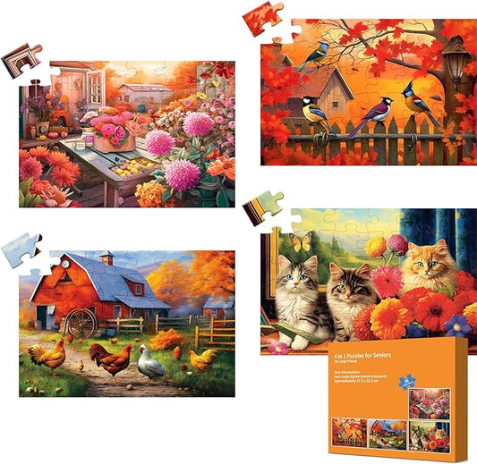 36 Large Piece Puzzles for Seniors, Dementia Puzzles for Elderly Jigsaw Puzzles for Alzheimers Dementia Products Activities Memory Games for Seniors Gifts for Men Women 14.8 * 10IN, 4 Pack