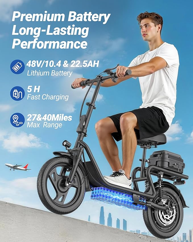 Maxshot Electric Scooter, 8.5" /10" /14" Tire, 16/19/22 Mph Top Speed, 12/16/21/27/28/49/50 Miles Long Range, Folding Escooter for Adults and Kids with Seat Bag, Dual Braking, Dual Suspension, App