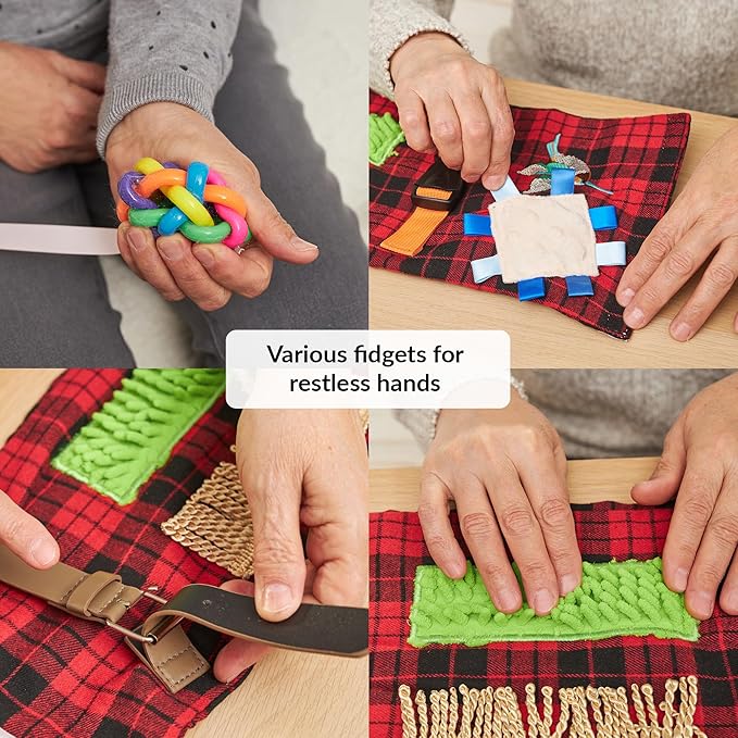 Fidget Muff and Blanket for Elderly | Fidget Blanket for Dementia | Sensory Blanket & Toy | Dementia Products for Elderly | Activities for Alzheimer's or Dementia | ODOXIA Fidget muff Brown